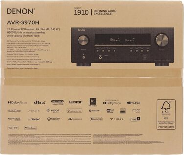 Канальний AV-ресивер Denon AVR-S970H, Dolby Atmos, 8K HDMI, Bluetooth, Wi-Fi, Alexa, Чорний, 7.2-