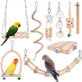 Іграшки для птахів - папуга, клітка-гойдалка для птахів, іграшка для жування, аксесуари, дерев'яна сідалка для хвилястих папуг, папуг-какаду, папуг-агу, зябликів, 9 шт.