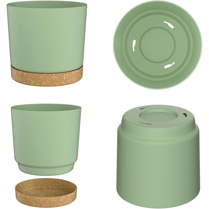 Набір горщиків ZMTECH 30,5 см (2 шт.) - пластикові, з піддоном, для кімнатних рослин та сукулентів, зелені