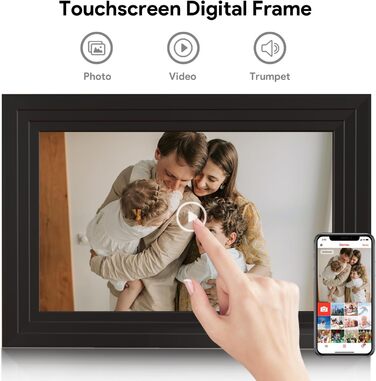 Цифровий фоторамка Aorpdd 10.1 дюйма з Wi-Fi, HD IPS-сенсорний екран, 32 ГБ пам'яті, автоматичне обертання, Frameo App для обміну фото та відео, чорний