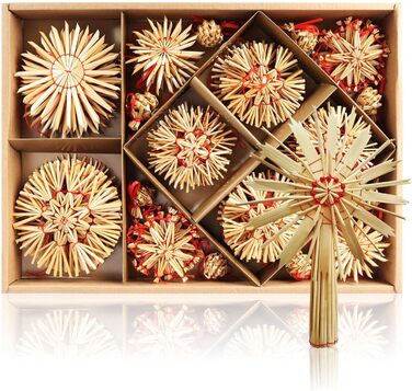 Набір з 69 солом'яних зірок COM-FOUR для ялинки, підвіски з соломи, верхівка, новорічний декор 3-17 см