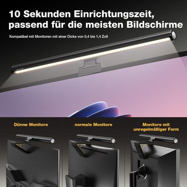 Світлодіодна лампа для монітора Douxlife Screenbar з сенсорним керуванням та пультом дистанційного керування, USB-зарядка, регульована яскравість та колірна температура, захист очей для ПК, чорний