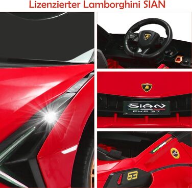 Дитячий електромобіль Lamborghini COSTWAY 12V з пультом, MP3, радіо, LED-фарами, для дітей 3-8 років, червоний