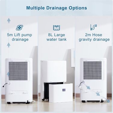 Електричний осушувач повітря для дому: 65л/день, автоматичний режим, 4.5л бак з шлангом для зливу, тихий осушувач для підвалу, офісу, спальні, ванної кімнати, квартири, кухні до 120м², чорний та білий (білий)