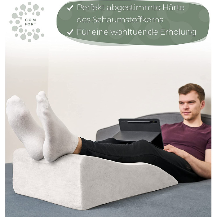 Подушка для ніг та підтримки ніг - для підйому ніг, фіксації колін, фіксації ніг, клиновидна подушка, підтримуюча подушка - ідеально як подушка для лімфи та венозна подушка, білий, плоска