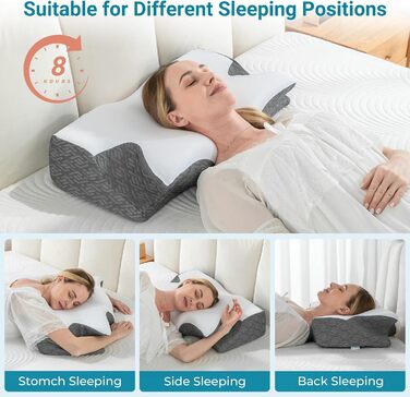 Ортопедична подушка Elviros з піною Memory Foam, ергономічна подушка для шиї, підтримка для спини та бокових сліпців (біла)