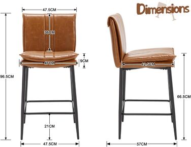 Набір з 2 барних стільців Chairus з PU шкірою, без підлокітників, для кухні, барної стійки, вітальні (зелений, коричневий)