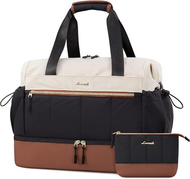Сумка-валіза LOVEVOOK для жінок, легка дорожня сумка-шопер, дорожня сумка-мішок для авіаперельотів, водонепроникна сумка для клініки, пологового будинку, спортивна сумка з відділенням для взуття, (Бежевий+чорний+коричневий, L-37L)
