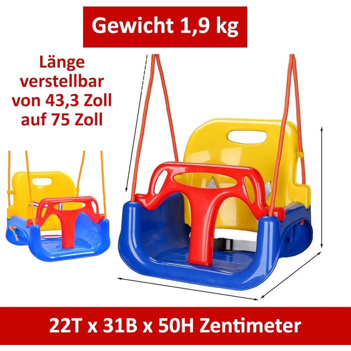 Дитяча гойдалка COIL 3-в-1 для дому та вулиці, регульована спинка, блакитна