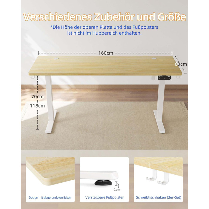 Електричний стіл YIHAYO з регулюванням висоти 140x60 см, з функцією пам'яті, білий каркас/біла поверхня