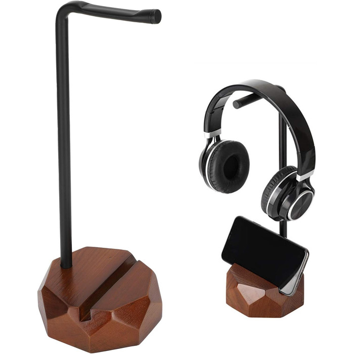 Підставка для навушників з дерева, чорний горіх, з силіконовими подушечками. Стильна та надійна для дому, офісу, студії, спальні або кімнати з телевізором