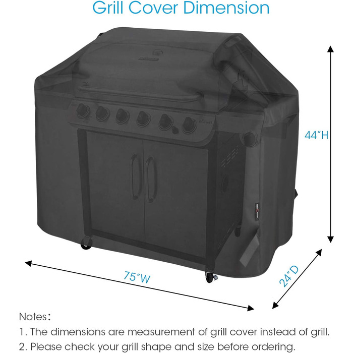 Кришка для гриля Unicook захист від атмосферних впливів кришка для гриля газовий гриль, водонепроникна кришка для барбекю, захисний чохол, відповідний для гриля Weber Char-Broil і багато іншого, 140 x 58 x 107 см, Чорний (Довжина 190 см (75 дюймів))