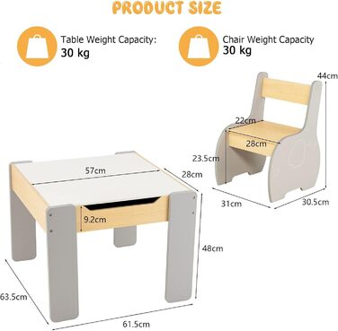 Дитячий стіл і стільці LIFEZEAL: комплект з місцем для зберігання, сірий
