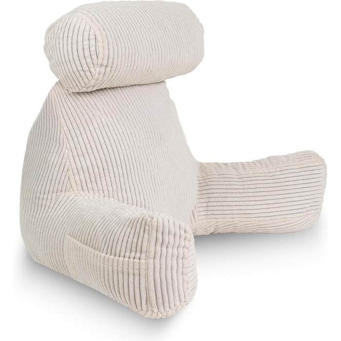 Подушка-крісло Bananair для ліжка та дивану з м'якої тканини Cord, знімний чохол, м'яка та комфортна, з підтримкою спини та підлокітниками, ергономічне сидіння (кремово-білий)