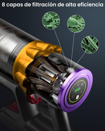 Бездротовий пилосос Anyson 45000Pa потужністю 550W з LED-дисплеєм та антизаплутувальною насадкою, об'єм 1.6L, для твердих поверхонь, килимів та видалення шерсті тварин (L)