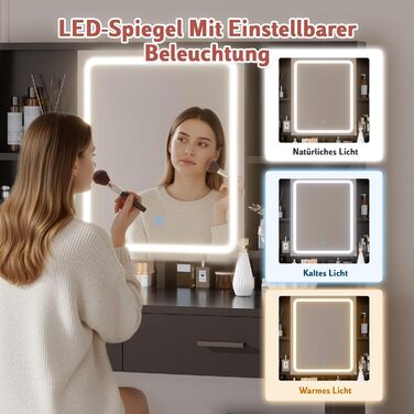 Дзеркальний туалетний столик JUMMICO з LED-підсвічуванням, 2 шухляди, 4 полиці, білий (чорний)