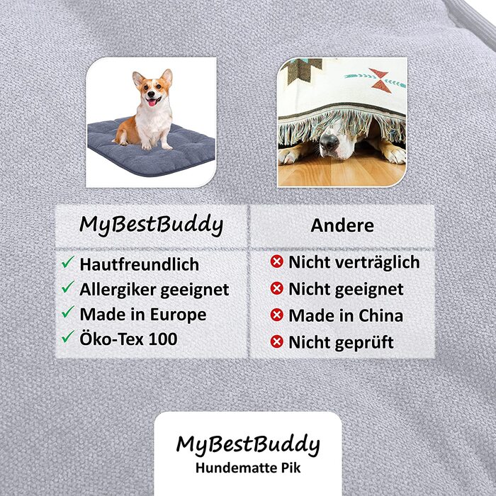 Подушка для собак MyBestBuddy pik gray XL, що не викликає алергії (100 поліестер) - переться при температурі 40C з ворсистим тканинним покриттям - Килимок для собак відповідно. Підстилка для собак для великих собак, 90 х 70 см (120 х 80 см)