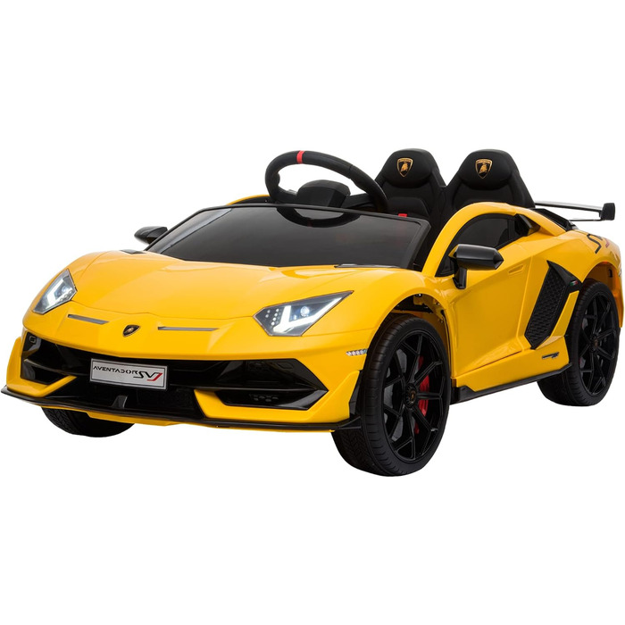 Електромобіль для дітей HOMCOM Lamborghini SVJ, ліцензія, 12V, металевий, жовтий, з дистанційним керуванням, музика, USB, для дітей 3-8 років