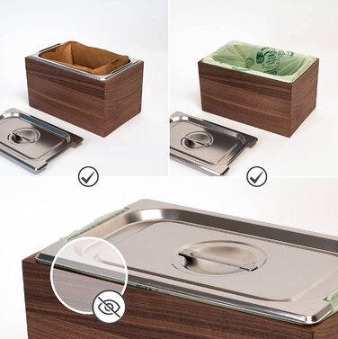 КАЗАЙ. Дизайн органічного сміттєвого бака-Holma - / 6L, придатний для миття в посудомийній машині і виготовлений з натурального дерев'яного шпону / кухонне відро для компосту для органічних відходів / волоський горіх