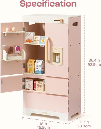 Дерев'яна іграшкова кухня ROBUD для дітей з реалістичним аксесуаром, набір іграшкової кухні з багатьма функціями, сучасний дизайн, подарунок від 3 років (холодильник)