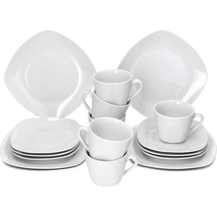 MamboCat Lotta - Комплект кавового сервісу на 6 осіб (18 предметів) | Біле порцелянове кавове сервісу | 6 чашок 170мл, 6 підстаканників, 6 тарілок | Для дому, ресторану, готелю