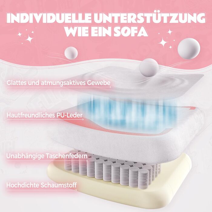 Ігровий крісло Dowinx з підніжкою, комфортний геймерський крісло для ПК, рожево-білий, для дорослих