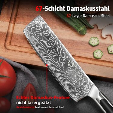 Набір ніжів Sunnecko: Японський ніж Nakiri 7 дюймів з дамаської сталі - кухонний ніж для нарізання овочів та фруктів з ергономічною ручкою