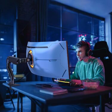 Кріплення для монітора Bewiser: 34-57 дюймів, для широких та вигнутих моніторів, регульоване по висоті, нахил, поворот, газ-амортизатор, VESA 75x75/100x100, чорний
