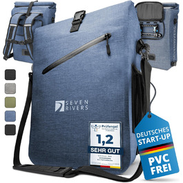 В 1 кофр - Рюкзак, сумка-кофр і сумка через плече в одному - Водонепроникний і без ПВХ - в т.ч. сумка для ноутбука (24 л) (джинси сині), 3