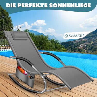 Крісло-шезлонг KESSER® для саду | Зручне крісло-гойдалка | Крісло для відпочинку на відкритому повітрі | Посилена конструкція (150 кг) | Сірий колір