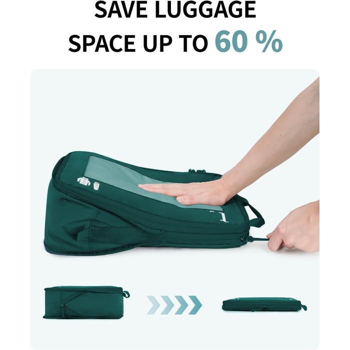Набір компресійних органайзерів для подорожей ECOHUB, 5 предметів, для валізи та рюкзака, темно-зелений