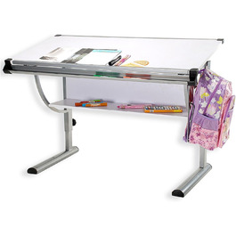 Дитячий стіл IDIMEX Учнівський стіл Cindy, регулюється по висоті та нахилу, нахил столу білий, міцний металевий каркас білий/алюміній