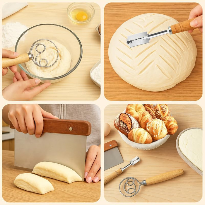 Набір для приготування закваски та випікання хліба 10 предметів: 2 кошики для бродіння (23см круглі, 25см овальні), 730мл банку для закваски, повний набір аксесуарів для випікання закваски для початківців