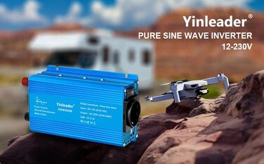 Інвертор Yinleader Pure Sine Wave 400 Вт/800 Вт перетворювач напруги 12 В постійного струму на 230 В змінного струму з 1 розеткою та 2 USB