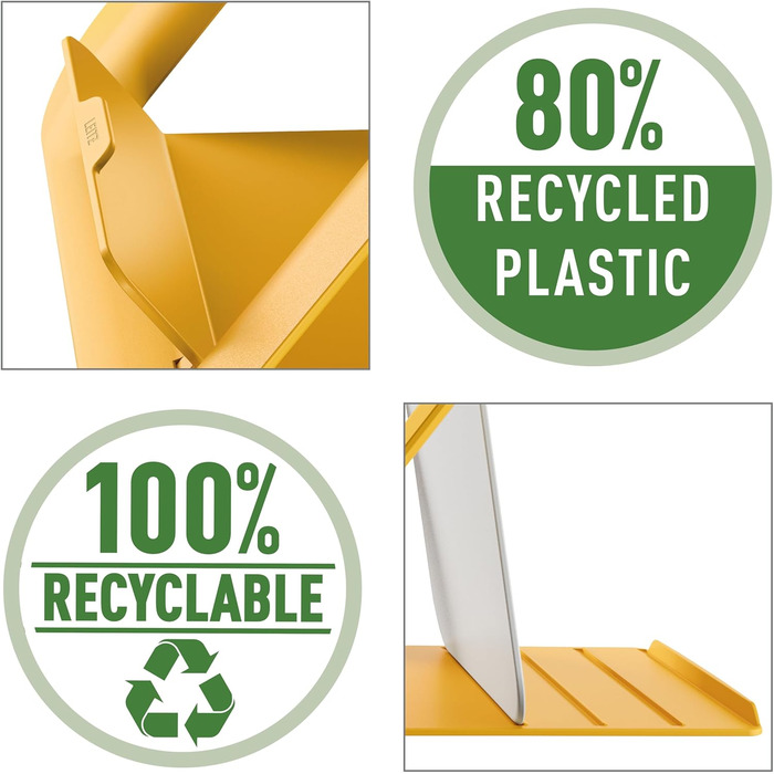 Підставка для ноутбука Leitz Ergo, регульована по висоті, для ноутбуків 13'-15', з 80% переробленого пластику, 6 положень висоти та кута, компактна, 100% перероблювана, артикул 64240089 (Стандарт, Теплий жовтий)