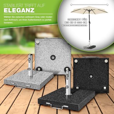 Підставка для парасольки Tillvex® Granit з роликами та ручкою для транспортування, 27 кг, кутова | Підставка для парасольки з нержавіючою сталею | Підставка для парасольки на балкон, сумісна з держателями 16-48 мм та парасольками діаметром 250 см, кутова,