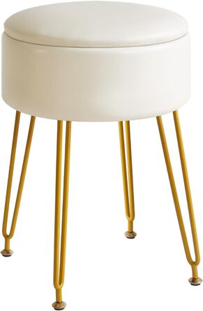 Пуф з м'якою оббивкою та місцем для зберігання IBUYKE, білий, з металевими ніжками, знімний чохол