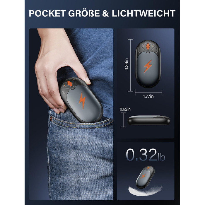 Електричні грілки для рук 2 шт., ультралегкі, перезаряджувані, портативні, 3 режими нагріву, до 24 годин, багаторазові USB грілки для рук для активного відпочинку взимку сірого кольору