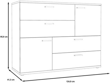 Комод FORTE Skive, 2 дверцята, 4 шухляди, дуб пісок/білий, 124,9x41,3x95,9 см, вид дуб/бетон