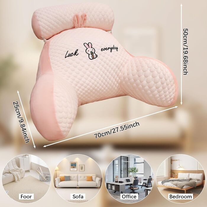 Лежанка-подушка для читання, 70x50 см, велика, для дорослих, з підголовником та підлокітником, зручна подушка для читання в ліжко/диван (Рожева, X-Large)