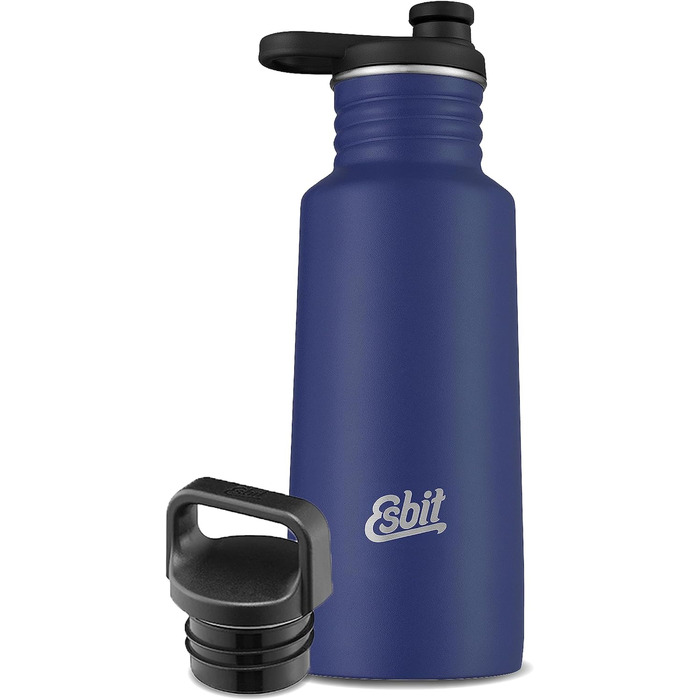 Пляшка для води 750 мл в - зі спортивною та петлевою застібкою - виготовлена з нержавіючої сталі (Sport & Loop Cap, 550 мл, Water Blue)