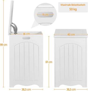 Кошик для білизни Yaheetech з кришкою, 96L, дерев'яний, білий, 39.5x39.5x61 см