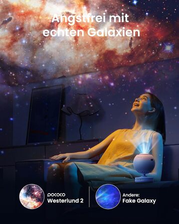 Проєктор зоряного неба POCOCO Sternenhimmel: LED-проектор галактики, планетарій для дітей та дорослих, нічник з ауророю, 2 диски, таймер, рожево-блакитний