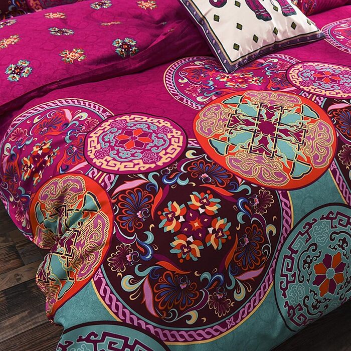 Комплект постільної білизни DOTBUY Boho 150x200 см, 3 предмети, Mandala Design, фуксія/бірюза, в т.ч. Наволочки