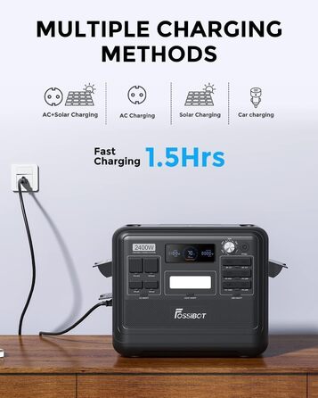 Портативна електростанція FOSSiBOT F2400: 2048Wh LiFePO4, 2400W (4800W пік), 230V, 3 виходи AC, для дому, кемпінгу та резервного живлення