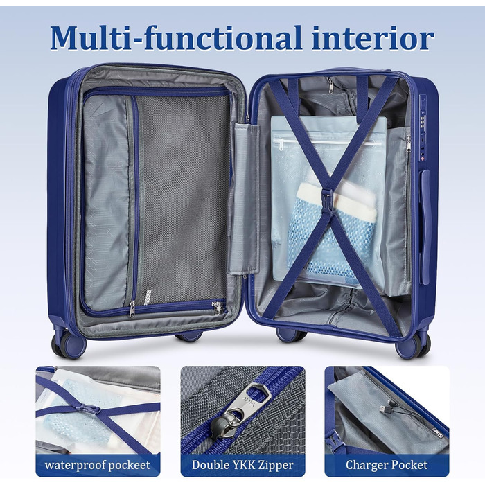 Набір валіз Joyway 4 шт. з жорстким корпусом та TSA-замком, розширюваний, синій колір