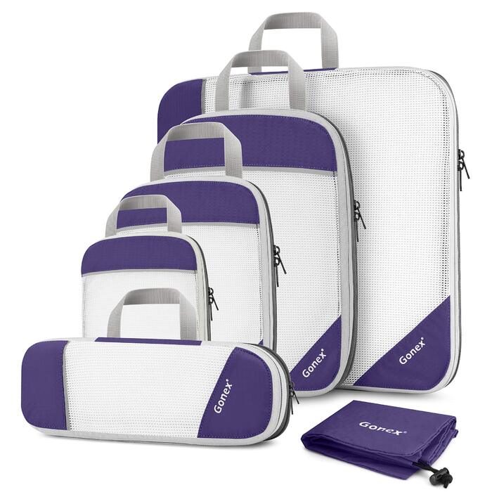Набір компресійних органайзерів для одягу в подорожі Gonex, 6 предметів, фіолетовий — міцні органайзери для валізи та зберігання речей