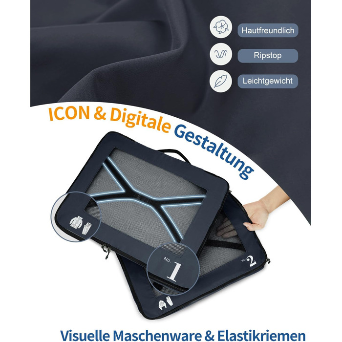 Набір органайзерів для валізи ECOHUB, 7 предметів, дорожні пакувальні куби з рецикльованого PET, темно-синій