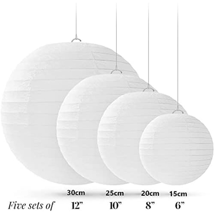 Круглі паперові ліхтарики білий, бамбуковий стиль, прикраса для вечірки/саду/весілля, 15-30 см, 20 шт.