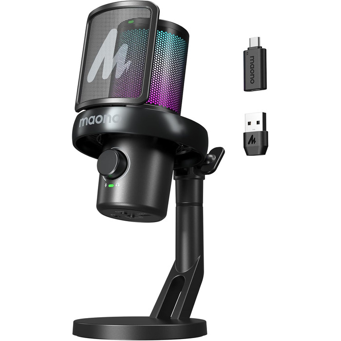 Мікрофон MAONO DM40 Pro бездротовий для ПК з RGB підсвіткою та ШІ-зміною голосу, шумозаглушення, для геймінгу, подкастингу та стрімінгу (чорний)